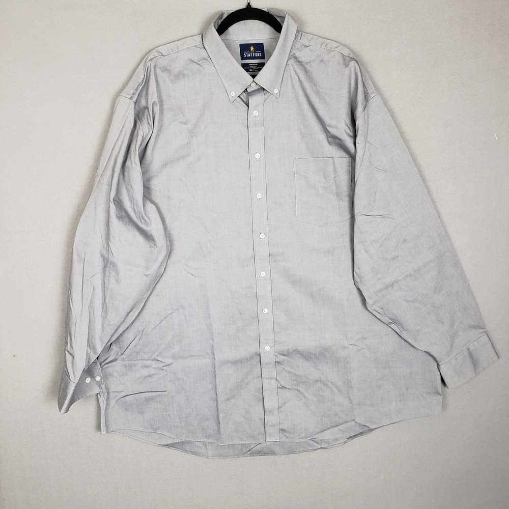 Stafford‎ Non Iron Cotton Pinpoint Oxford Dress Shirt Gray Long Sleeve Size 19